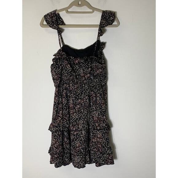 The Pants Store Black Floral Ruffled Mini Dress Sz M - Picture 1 of 2